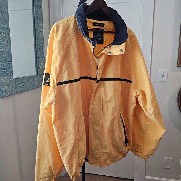 Nautica Other - Vintage Nautica Gold/Blue Zip Up Wind Breaker Hidden Hood Mens Size XL